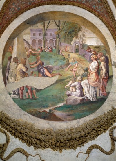 Scene, der viser, at de, der er født under Tvillingernes tegn i forbindelse med stjernebilledet Haren, har en evne til at løbe hurtigt, symboliseret ved kapløbet mellem Hippomenes og Kl. af Giulio Romano